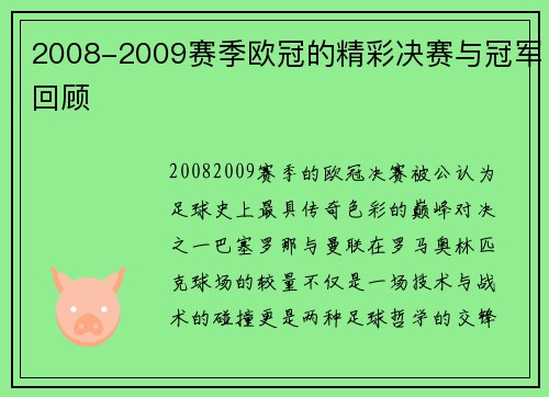 2008-2009赛季欧冠的精彩决赛与冠军回顾